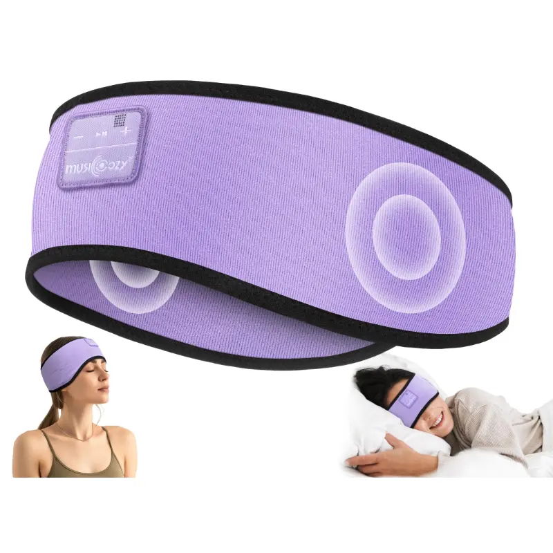 MUSICOZY Sleep Headphones Headband Headset - Ultra-Soft Bamboo Cotton Fabric, Bluetooth 5.4 Wireless Audios, HD Stereo Ultra-Thin Over Ear Speakers, 0 Ear Pressure Design for Side Sleepers, Lavender Purple Mobile Sleep Mask Ideal Gift