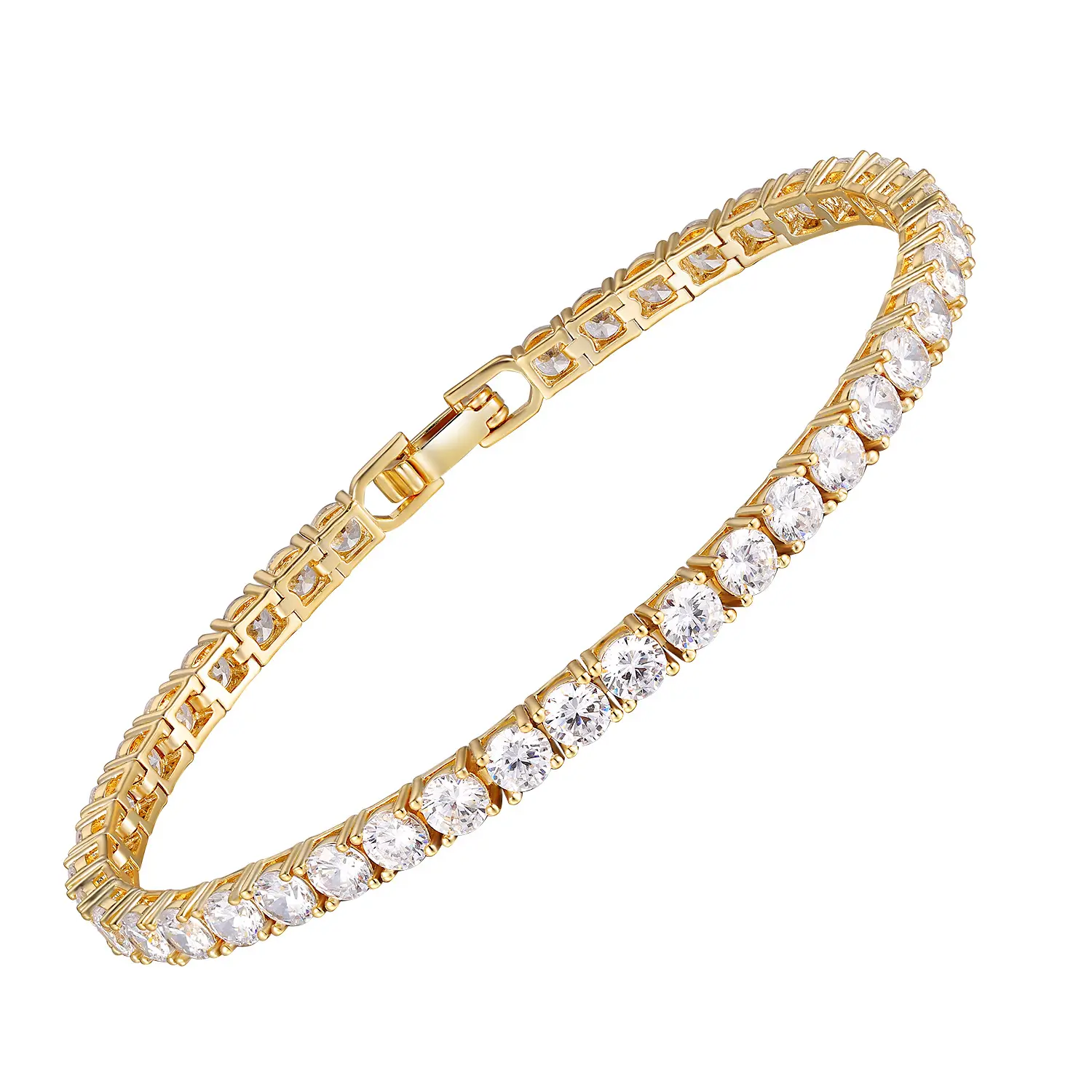 Gold Plated Honeycomb Tennis Bracelet, 4mm Cubic Zirconia Sparkle Chain Bracelet for Women & Men, Luxury & Elegant Hypoallergenic Fashion Jewelry for Daily Wear & Party, 7.5 Inch  Lengths