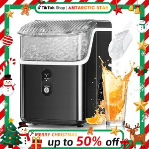 Antarctic Star Nugget Countertop Ice Maker with Soft Chewable Pellet Ice, Pebble Portable Ice Machine, 34Lbs/Day, Self-Cleaning, Sonic Ice Maker, One Button Operation, for Kitchen,Office Stainless Steel Black