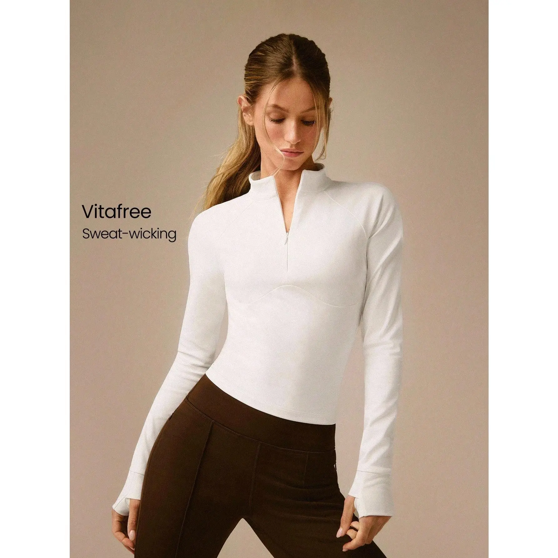 GLOWMODE Slim Fit Warm Waist Length 1/4 Zip Knit Long-Sleeve Top With Thumbholes Running Jogging Hiking Gym Training Daily Active Wear Sweat-Wicking