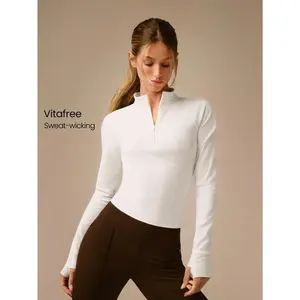 GLOWMODE Slim Fit Warm Waist Length 1/4 Zip Knit Long-Sleeve Top With Thumbholes Running Jogging Hiking Gym Training Daily Active Wear Sweat-Wicking