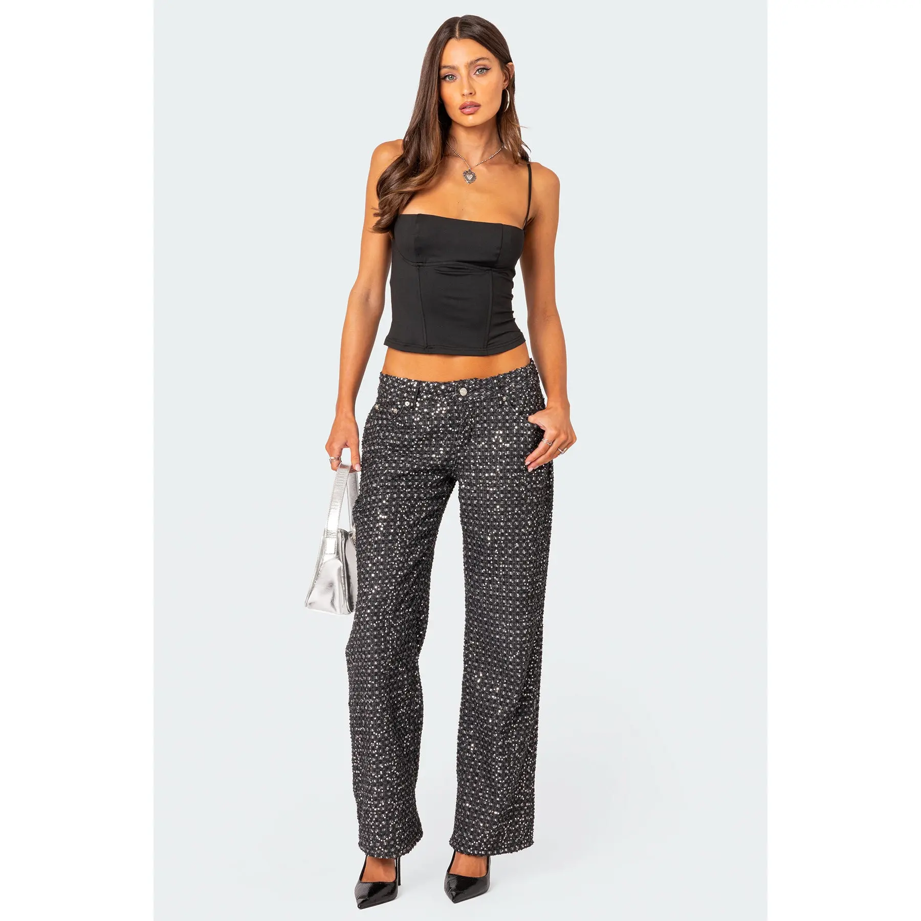 Nyah Sequin Low Rise Wide Leg Jeans