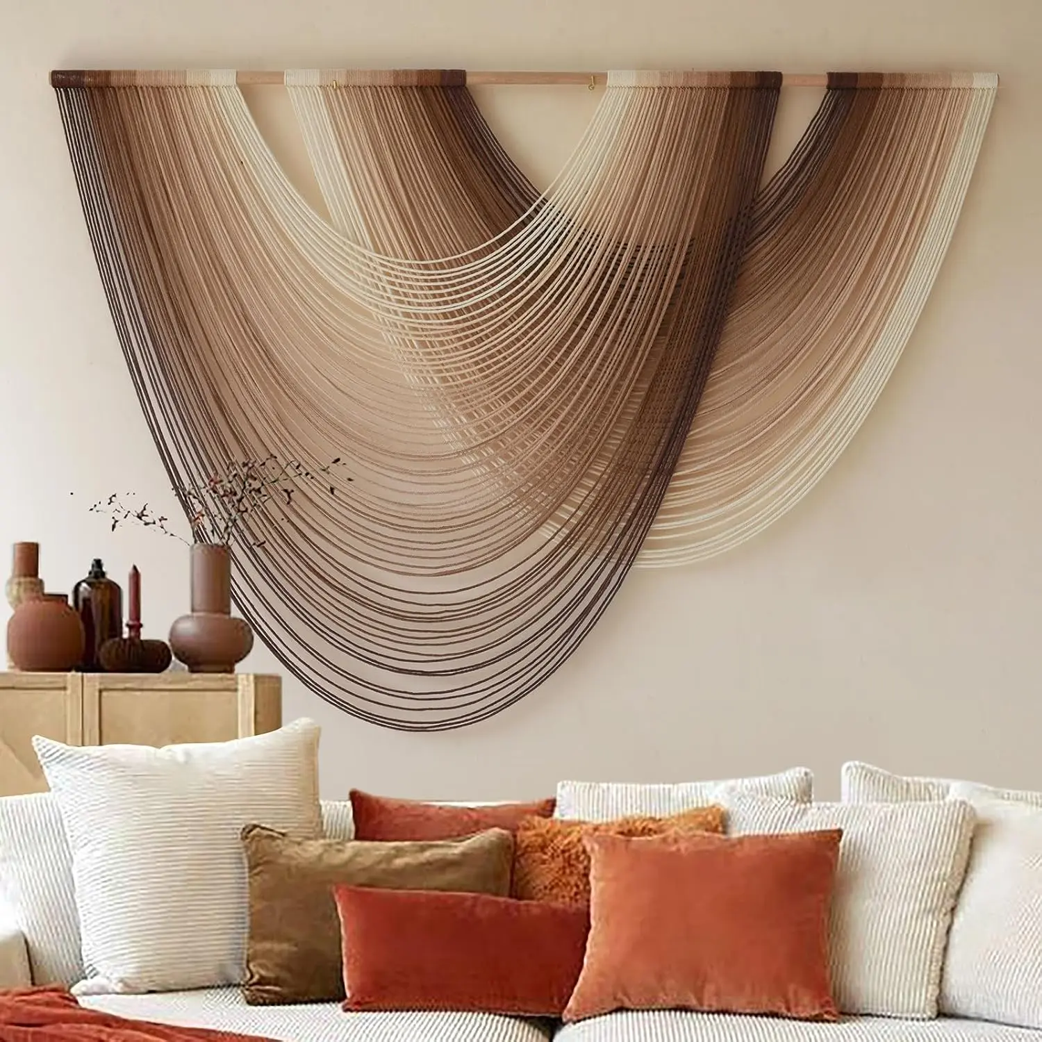 Oversized Macrame Wall Hanging Boho Dip-Dye Woven Fiber Art Home Decor 57x39in