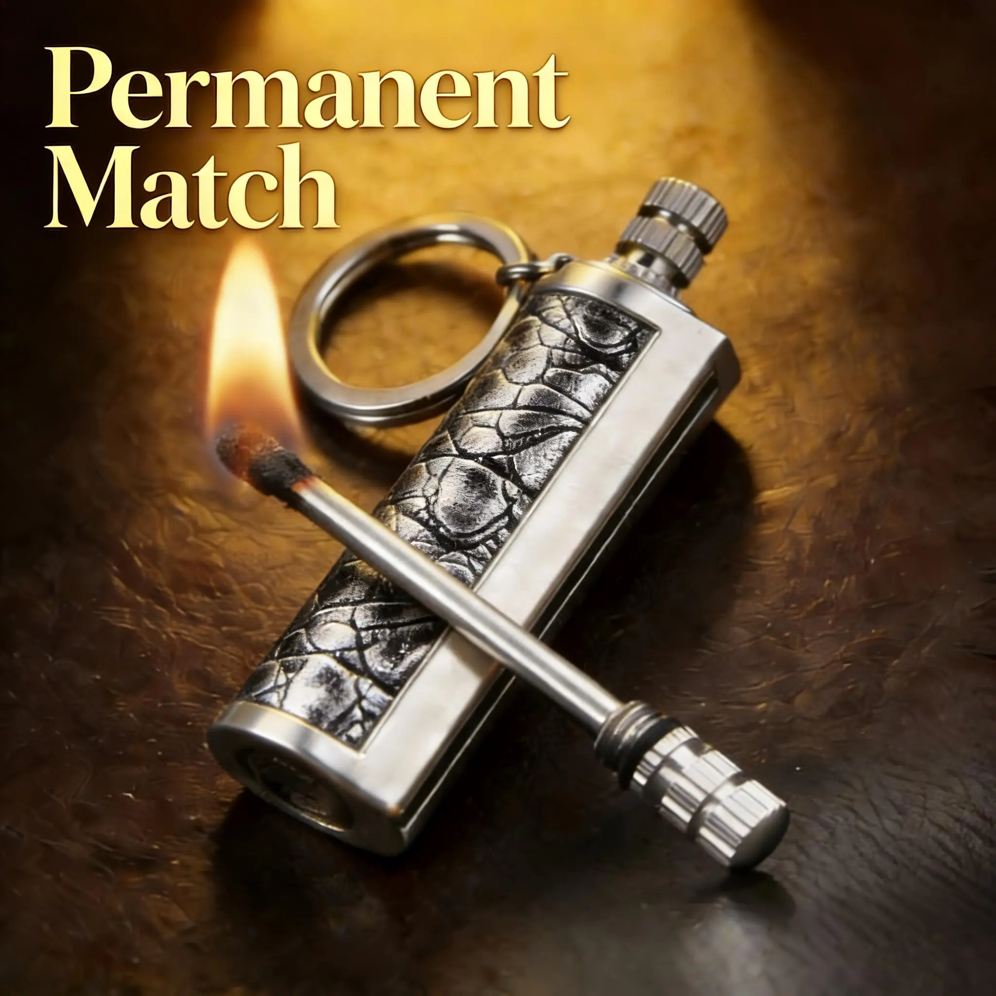 Permanent Match Lighter, 10, 000 Strikes Refillable Flint Fire Starter, Waterproof Vintage Metal Ignition Tool, Portable Outdoor Emergency Lighter for Camping & Survival(No Oil Included)