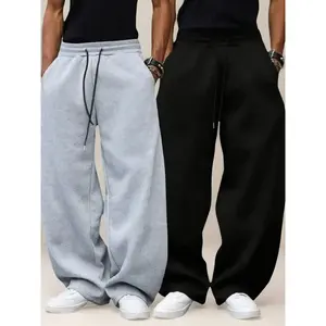 Men's Casual Loose-Fitting Graphic Pants, Drawstring Wide Leg Sweatpants, 2 Piece Set, All Season Wear, Fashionable Men's Clothing