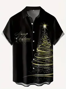 Short-sleeved button-down shirt with 3D striped prints, casual and suitable for summer, vacation and bowling outfits