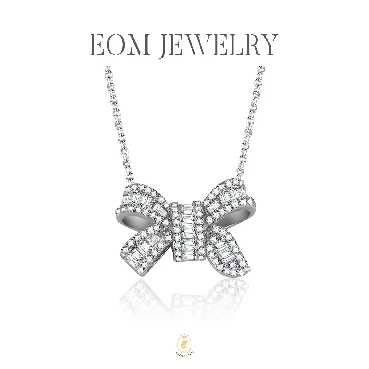 EOM Moissanite 0.8ct Bow-tie Pendant Necklace Silver-Plated Valentine's Day Wedding Engagement Anniversary Romantic Elegant Gift Daily Wear