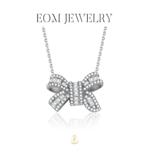 EOM Moissanite 0.8ct Bow-tie Pendant Necklace Silver-Plated Valentine's Day Wedding Engagement Anniversary Romantic Elegant Gift Daily Wear