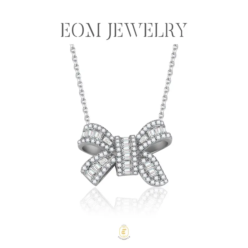 EOM Moissanite 0.8ct Bow-tie Pendant Necklace Silver-Plated Valentine's Day Wedding Engagement Anniversary Romantic Elegant Gift Daily Wear
