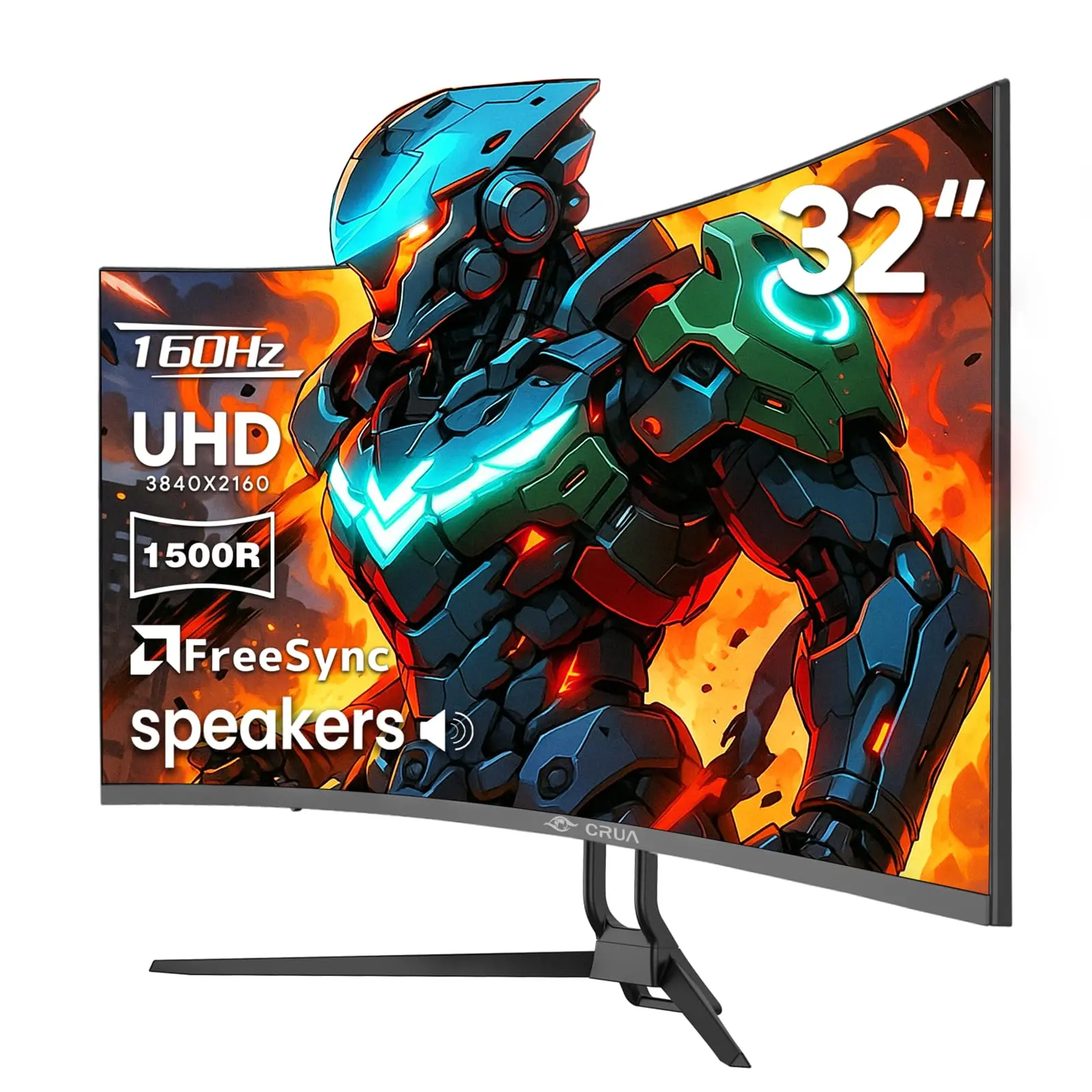 32" Black CRUA 4K Curved Computer Monitor, 1500R 160Hz VA Display, AMD FreeSync, Built-in Audio, HDMI2.1 DP1.4 Wall Mount Monitor for Home Office & Daily Entertainment