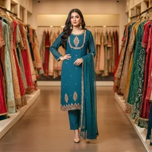 Luxury 3 Pc Embroidered Chiffon Dress by Eastern Rivaaj