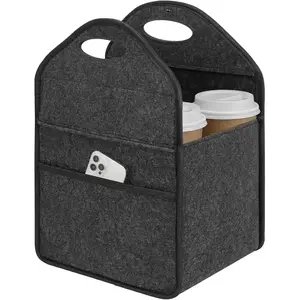4 Cup Drink Carrier with Handle, Portable Felt  Cup Holder for Hot & Cold Drinks, Coffee Carrier for Delivery, Takeout, Picnics, Parties