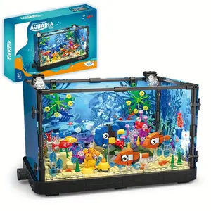 Fish Tank Building Block Set with Light, Aquarium, Marine Jellyfish, Building Block Toy for Home Decor