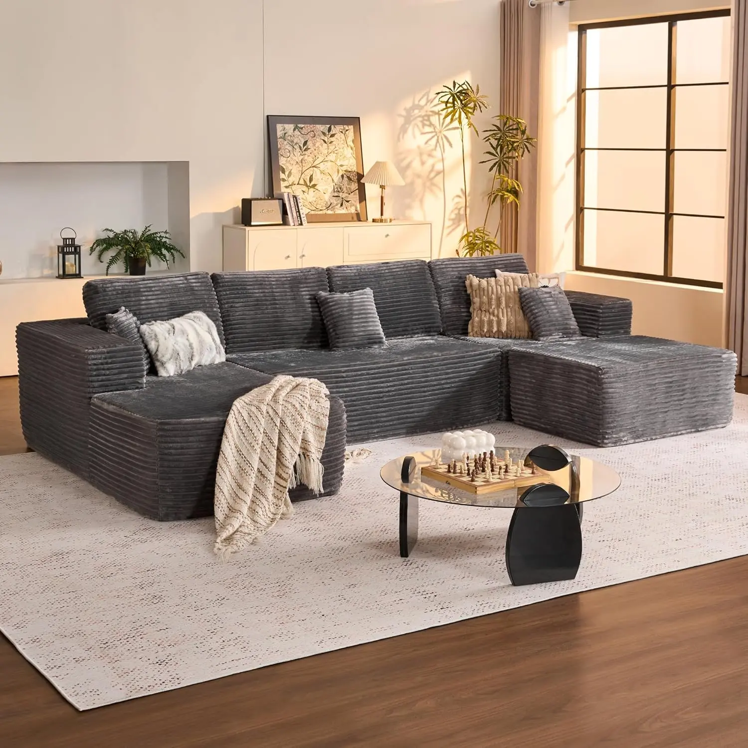 Gray + 7 pillows + movable ottoman