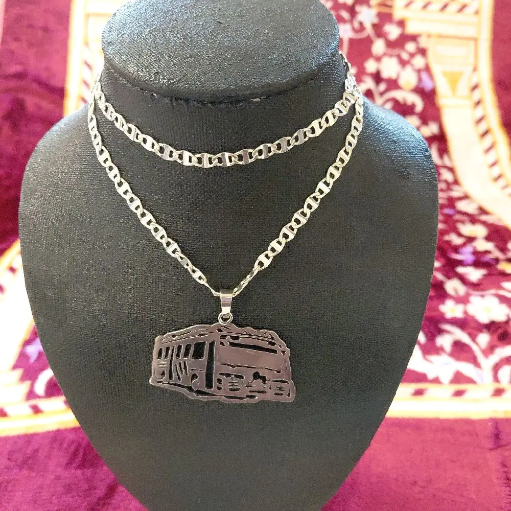 Handcrafted African Silver Chain Necklace with Unique Train Pendant Design from Senegal Authentic Cultural Jewelry