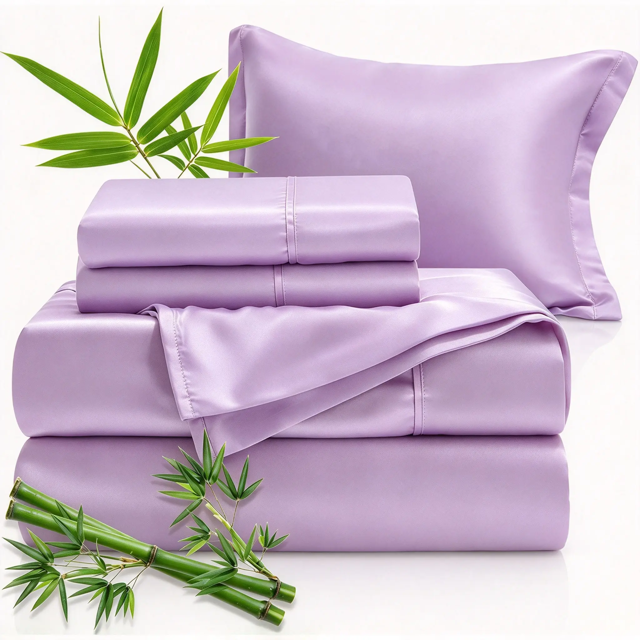 MUXHOMO Luxury Bamboo Sheets Set, Rayon Made from Bamboo for Hot Sleepers, Silky Soft Breathable Bedding, 16" Deep Pockets & Wider Elastic Band, Complete Sheet Set with Pillow Cases