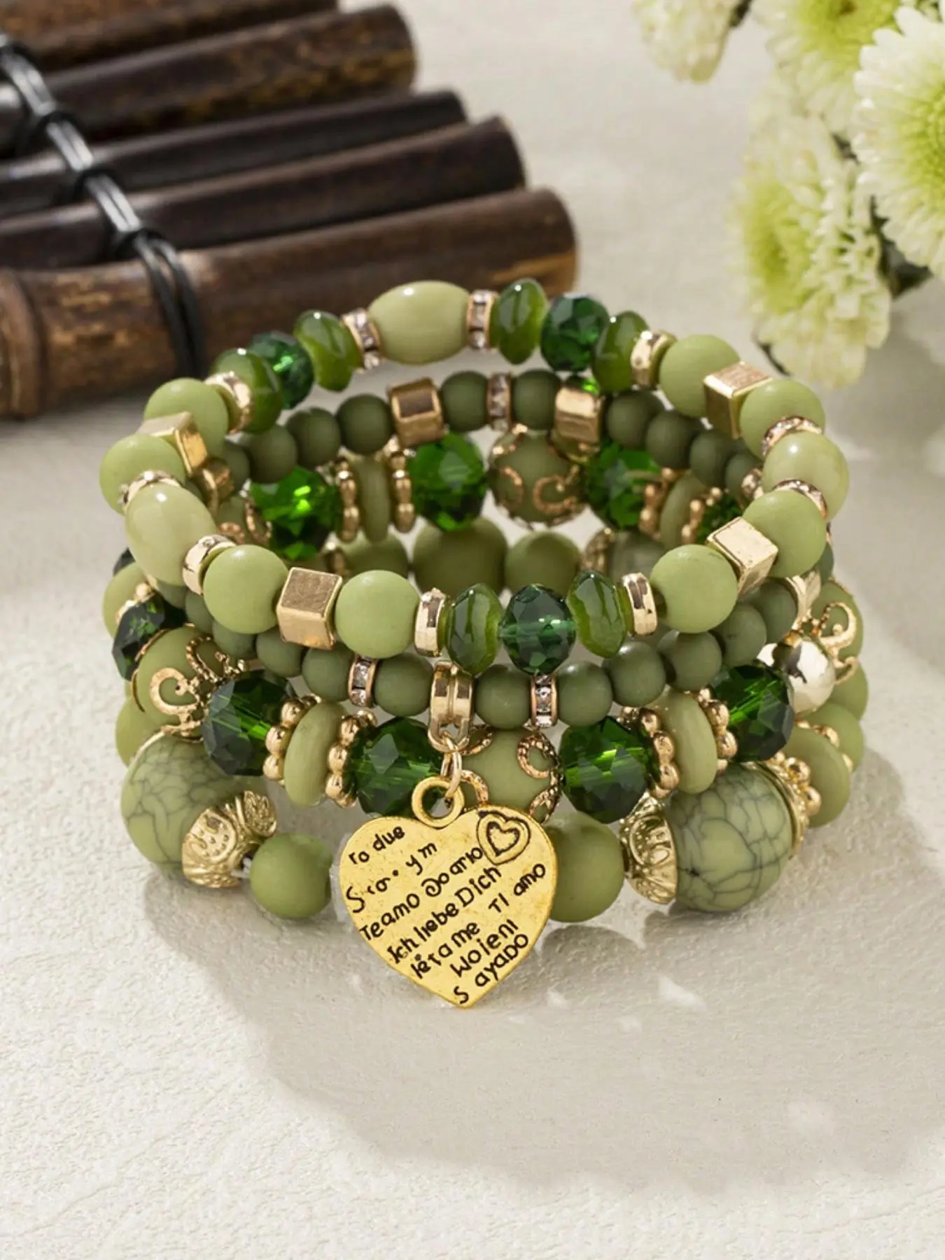 Boho Style Heart Pendant Beaded Bracelets, Fashionable Vintage Jewelry for Women, Trendy Versatile Jewelry for Birthday Gifts