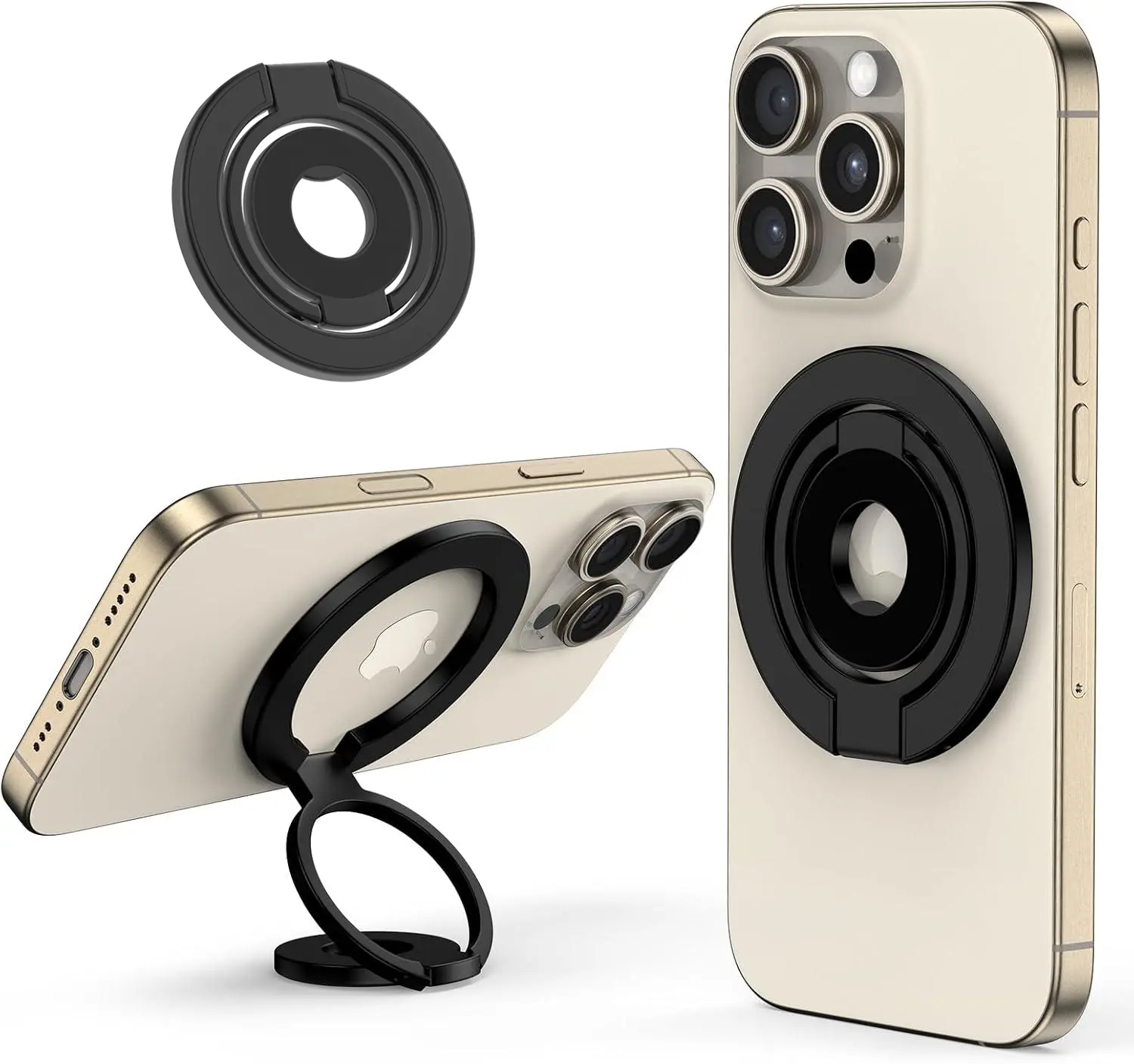 3-fold &2-sides Magnetic Phone finger ring holder,3 fold phone grip for magsafe 360° Rotation Adjustable & Compatible with iPhone  17 16 15 14 13 12 Pro Max MagSafe Accessories Android,phone stand with Magnetic ring,father's day gift