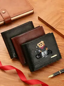 Men's Business Style Faux Leather Wallet Street Style Bear Print With Color-Block Accents, Compact Bifold Design For Easy Portability, Perfect Birthday Gift For Boyfriend & Father, Wallet For Men, Trendy Wallet, Bifold wallets