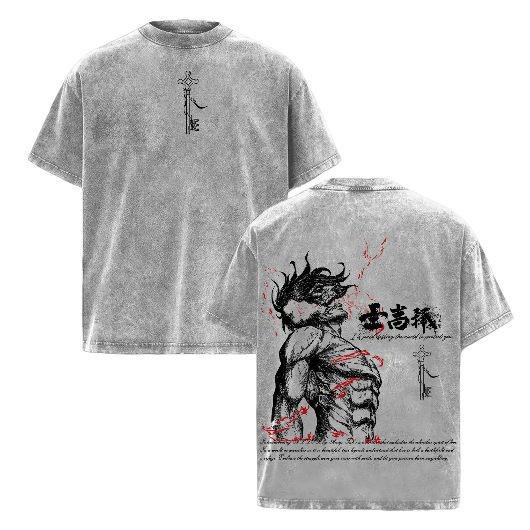[KM 100%cotton]Eren Yeager Tee – Attack on Titan Vintage Washed Oversize T-Shirt graphic tee cotton graphic tees humorous tshirt men christian clothing funny shirts men's t shirts cotton tee shirt invincible shirt siah t shirt streetwear