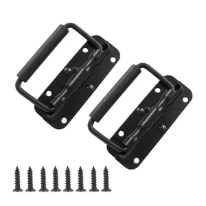 2pcs Spring Loaded Handles, Black Heavy Duty Handle, Stainless Steel Chest Handle with Rubber Grip, Surface Mount Folding Handles for Toolbox Chest Case Trunks Crates Storage Boxes