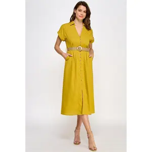 Mango Gold Belted Mini Shirt Dress