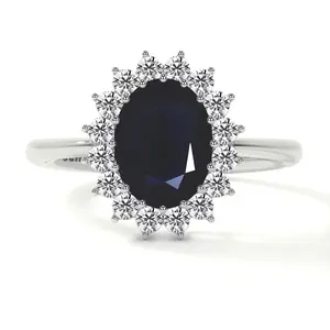 Classic Princess Diana Replica Oval Sapphire Halo Ring (2.73cttw)- RBS024-9X7-A