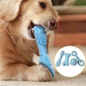 4 Pack Puppy Toys 4.8in for 2-8 Months Pets Dog Chew Toy for Small Puppies Teething Toys for Cleaning Teeth Food Dispensing Soft Durable Rubber Bone Funny Ball Interactive Donut Treat Dumbbell (Blue)