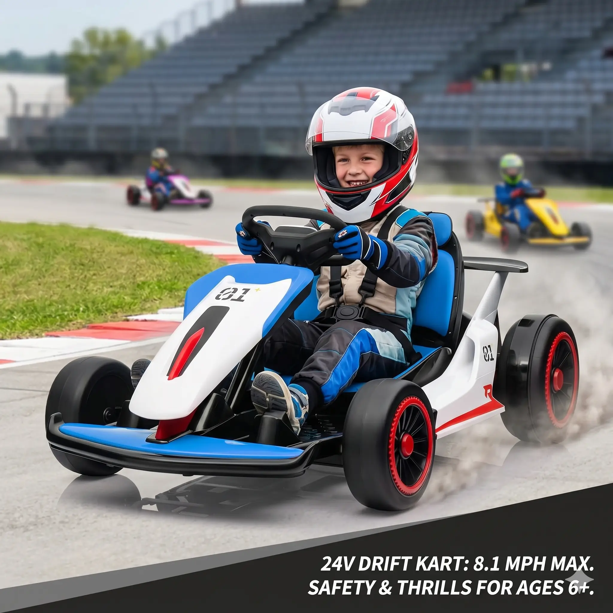 【DealsForYouDays】GARVEE Kids 24V Rechargeable Electric Ride-On Go-Kart with Ride on Wheels, 2x200W Motors, 7Ah Battery, Dual Pedals, 2 Speed Modes, 5-Point Seat Belt, 110 lbs Max Capacity, for Ages 6-12, Outdoor Play Toy with Music & Horn, Music Feature