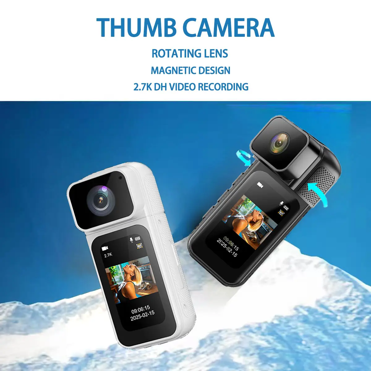 2.7K Ultra HD Portable Action Camera - Anti-Shake, Waterproof, Dustproof, 120-Minute Battery, 1-Button Recording, Micro SD & Mobile Memory Compatible, Charging, WiFi, Live View, Ideal for Vlogging & Outdoor Sports (Bodycam, Tinycam)