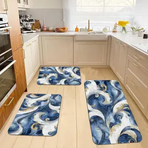 Abstract Blue Pattern Kitchen Mat, 1 Count Non-slip Kitchen Area Rug, Soft Absorbent Bath Mat, Decorative Carpet for Home Living Room Bedroom Kitchen, Home Decor Rugs