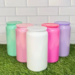 Shimmer Stainless Steel Tumbler with Straw Sublimation Blanks - 16oz Vacuum-Sealed Drinkware Can Cup with Lid and Colorful Straw, Sublimation Blanks Sparkle Portable Bottles