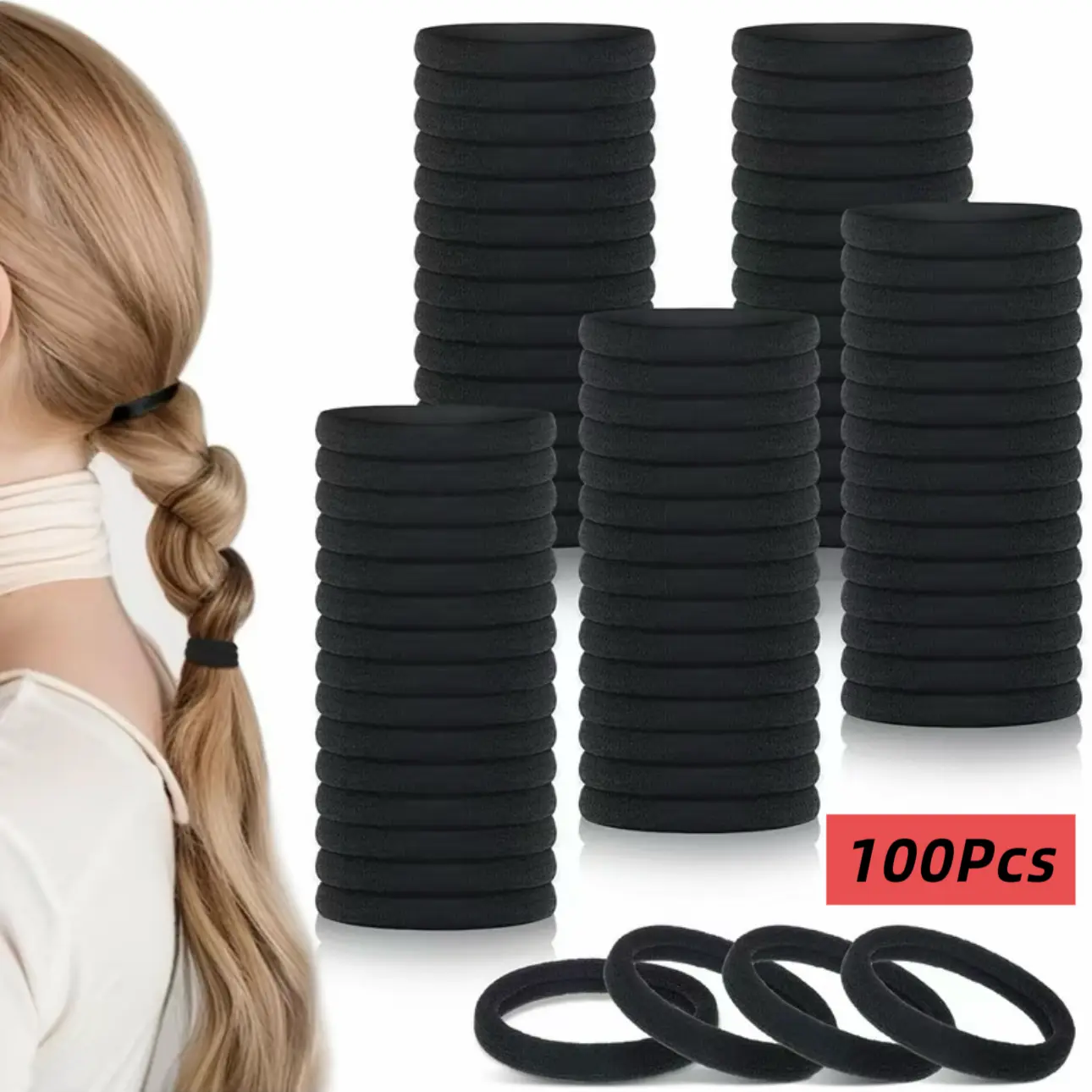 50/100 Pieces Hair Ties Nylon Thick Seamless Bands for All Hair Types Soft No Damage Ponytail Holder Hair Tyes Tie Up Back Hairtie