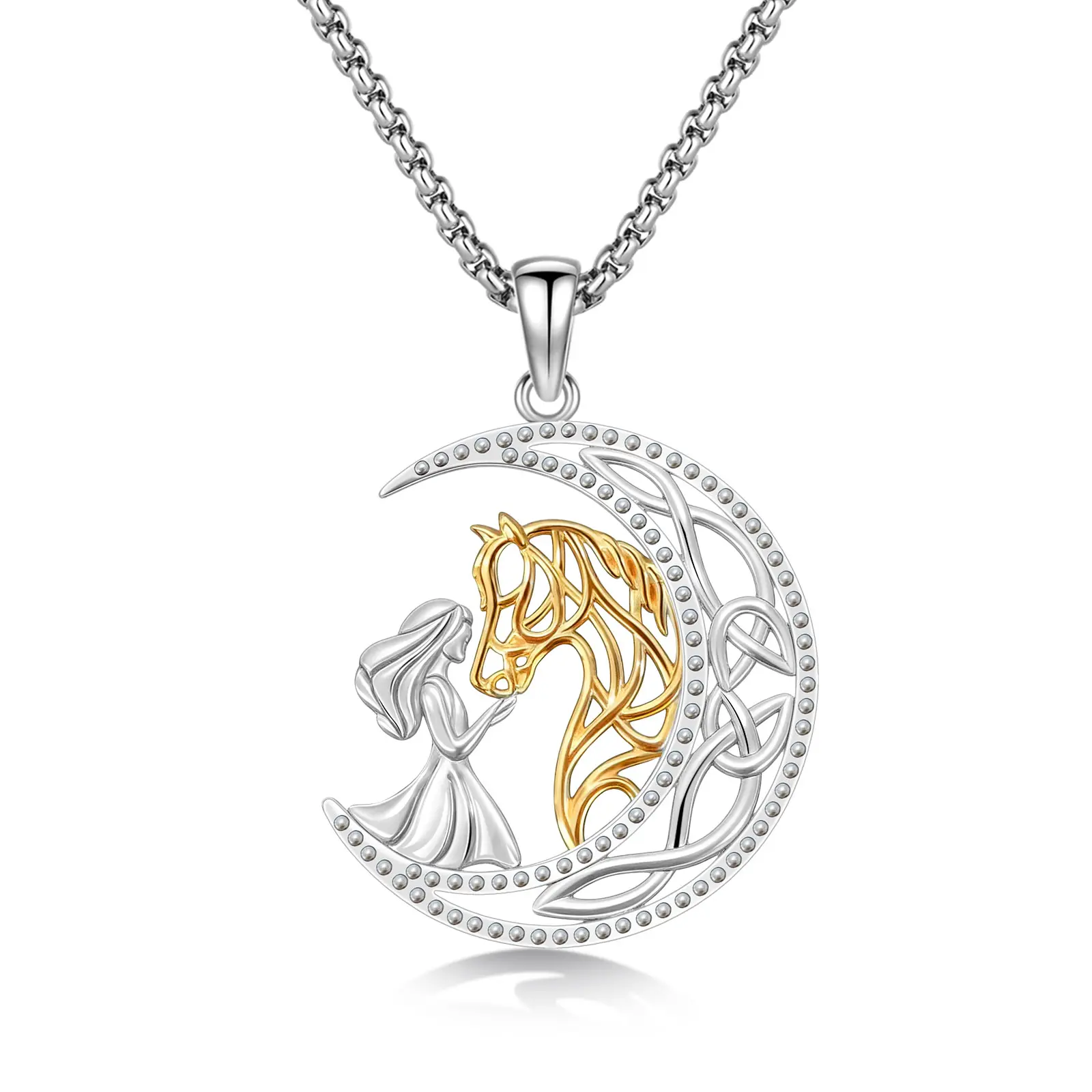 Silver Girl-Horse Pendant Necklace, Horse Head Costume Jewelry, Ideal Gift for Women-Daughter on Anniversary, Graduation, Birthday 379