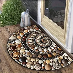 Elegant Pebble & Floral Welcome Mat, Non-Slip Easy Clean Half Round Door Mat, Rubber Backing, Perfect for Entryway Kitchen Bathroom Patio Balcony Decor, Flower Pattern Rugs, Non Slip Doormat, Home Decor Mat