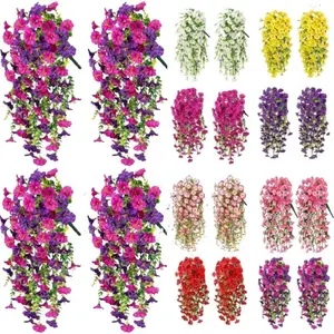 4 pcs Artificial Flowers for Outdoor Decoration,Faux Daisy Flowers for Fall Decor,Realistic Eucalyptus Leaves Silk Mums Fake Plants for Garden Pot,Front Porch,Courtyard,Patio,Lawn