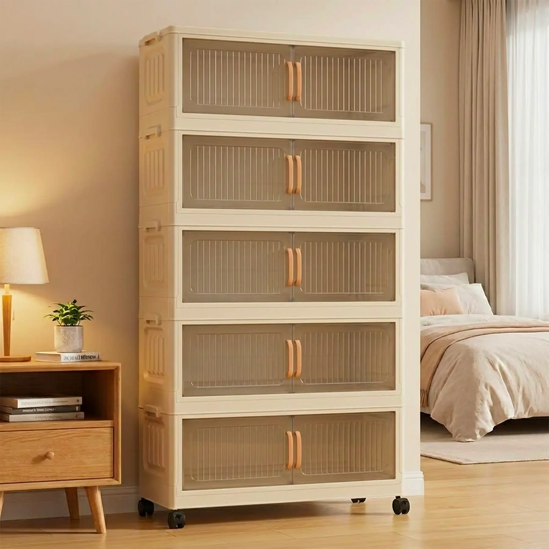 Space Saving 5 Layers Foldable   with Wheels Stackable  for Home Kitchen Bedroom Warehouse mini jewelry wardrobe clear trinket
