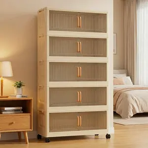 Space Saving 5 Layers Foldable Storage Box with Wheels Stackable Organizer for Home Kitchen Bedroom Warehouse mini