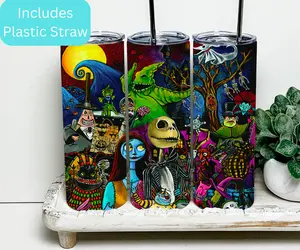 Nightmare Before Christmas Tumbler, Jack Skellington Cup, Oogie Boogie, Sally, Mayor, Barrel Custom 20oz Skinny Tumbler