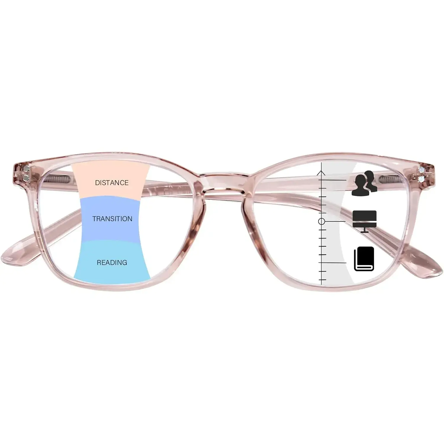 Fashion Rectangular Progressive Multifocal Reading Glasses for Women-Men, Anti-Blue Light Filter, Spring Hinges, Black-Clear Top Frames for Computer Use