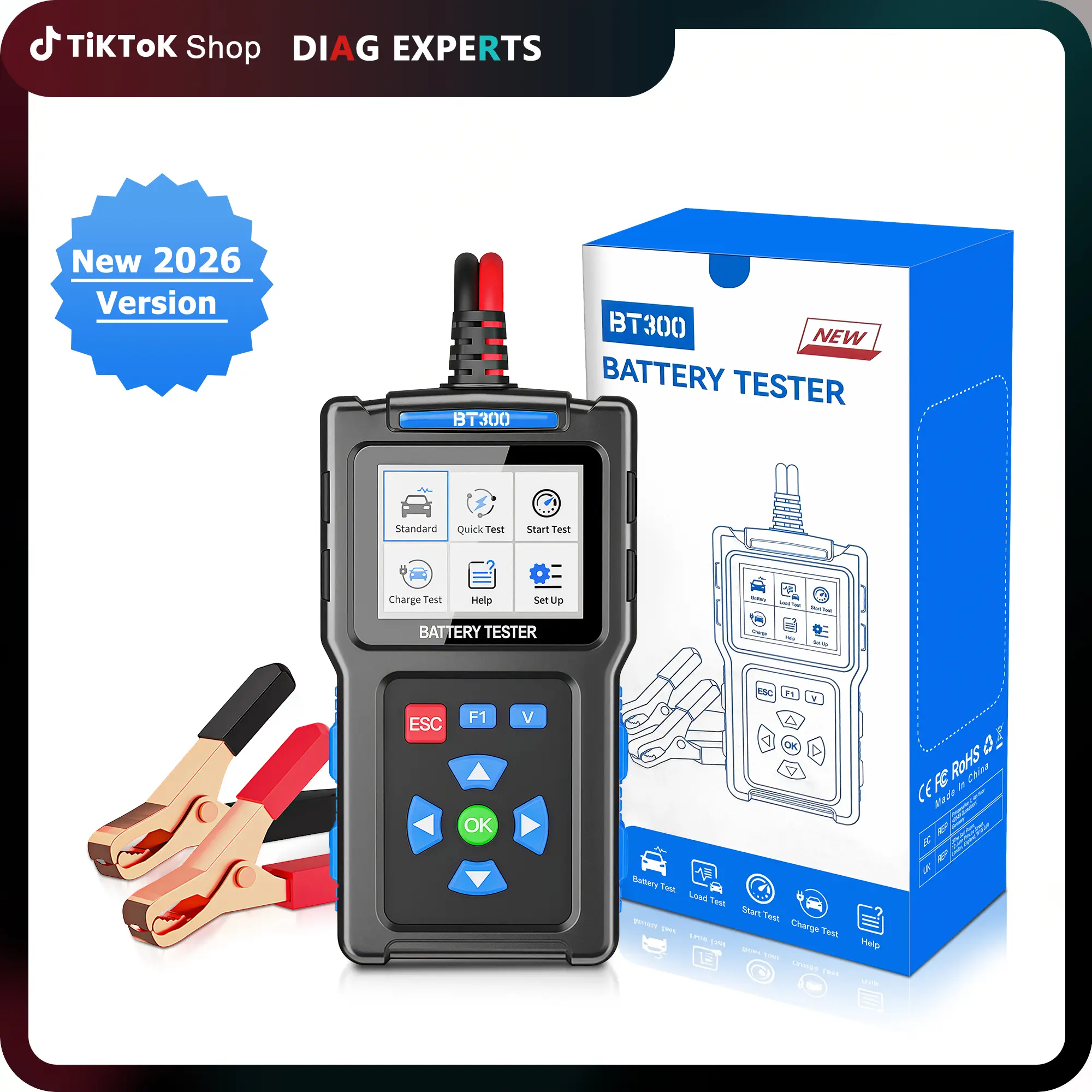 TopDiag BT300 Car Battery Tester 12V/24V Automotive Load & Alternator Tester 20-2000 CCA