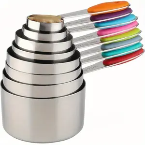 8-Piece Stainless Steel Measuring Cup Set, Magnetic Design with Silicone Handle, for Dry & Liquid Ingredients, Baking & Cooking Kitchen Utensils, Kitchen Supplies - Black