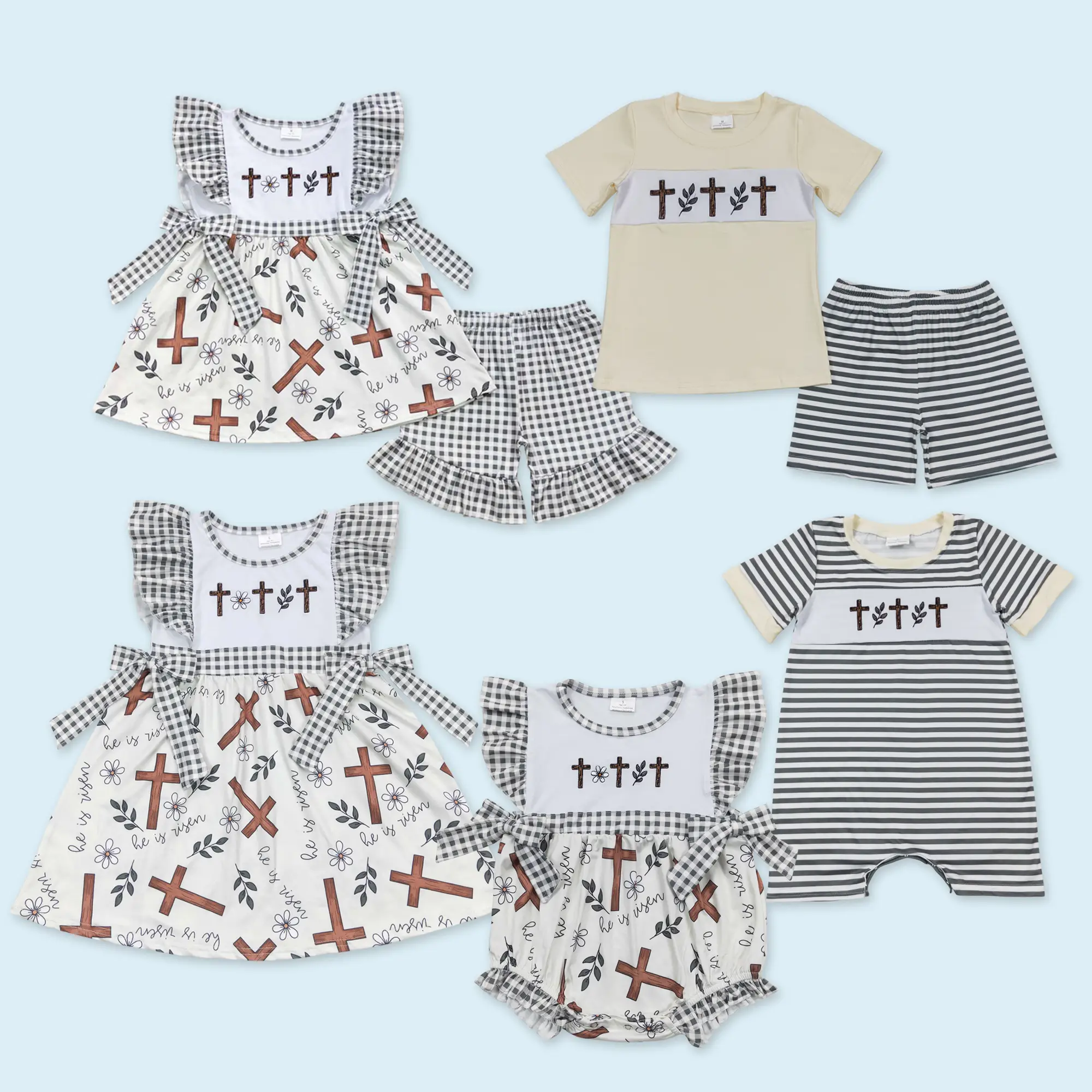 Easter cross floral design kids girls summer outfit