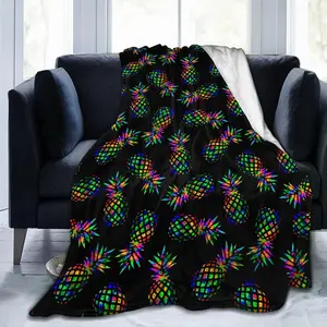 Stylish Tropical Pineapple Fleece Throw Blanket, Colorful Soft Warm Blanket for Bed, Sofa, 60"X50" Gift-Grade Textile for Home Use, Stylish Blanket