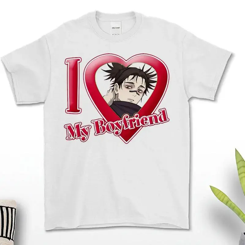 Gildan Menswear Short-Sleeve Round Neck Print T-Shirt - Choso I Love My Boyfriend Design with Iconic Soft Smile Heart Meme, Essential for Jujutsu Kaisen Fans and Sadboy Vibes Lovers