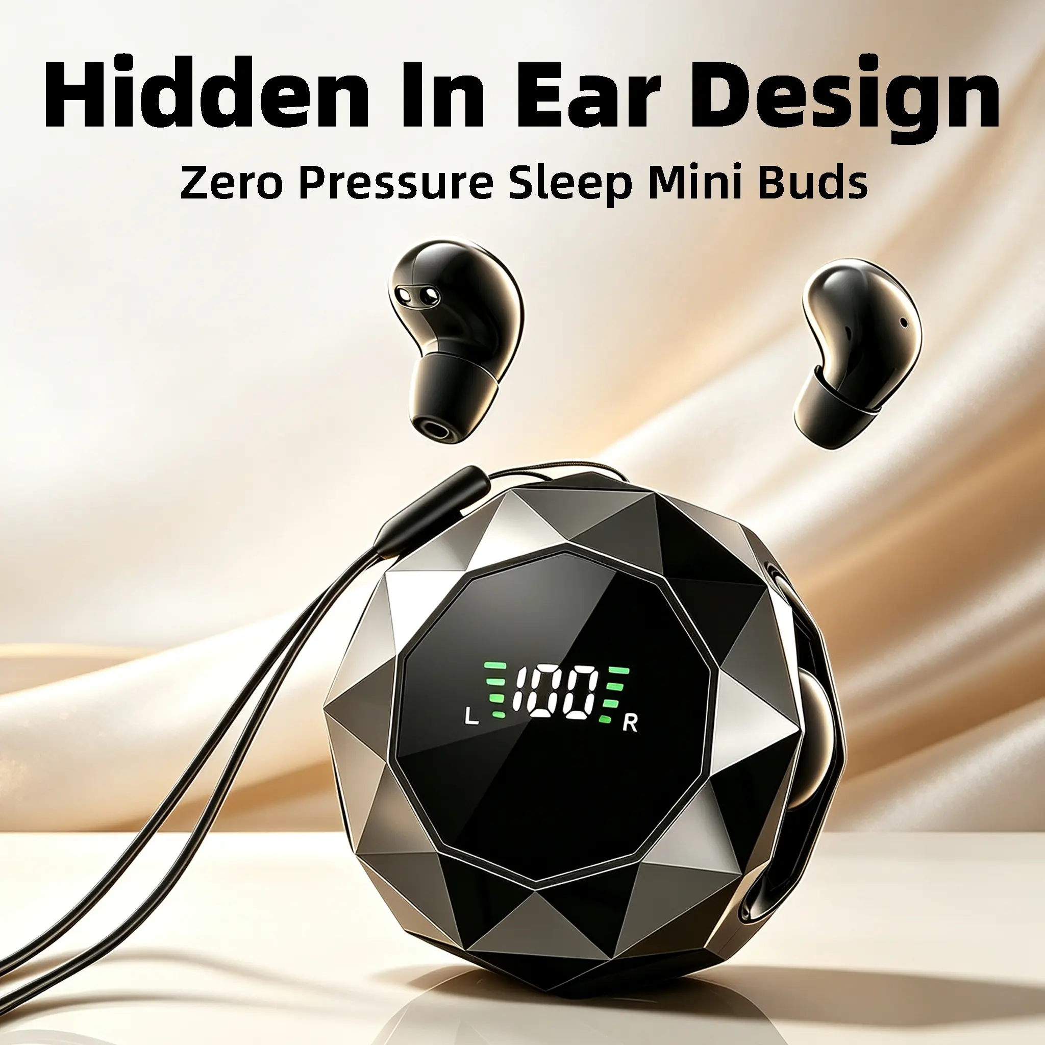 Mini Wireless Sleep Earbuds - Tiny Compact Bluetooth Audio Headphones, Soft Silicone Electronic Device, Noise Cancellation, Side-Sleeping Comfort, No Ear Pressure, Water Resistant, Charging Function