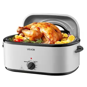 VEVOR Roaster Oven, 26QT Electric Roasting Pan, 150-450 Adjustable Temperature Fast-Cooking Turkey Roaster with Cool-Touch Handle, Visible Self-Basting Lid, Defrost Warm Function, Fits 30lb Turkey