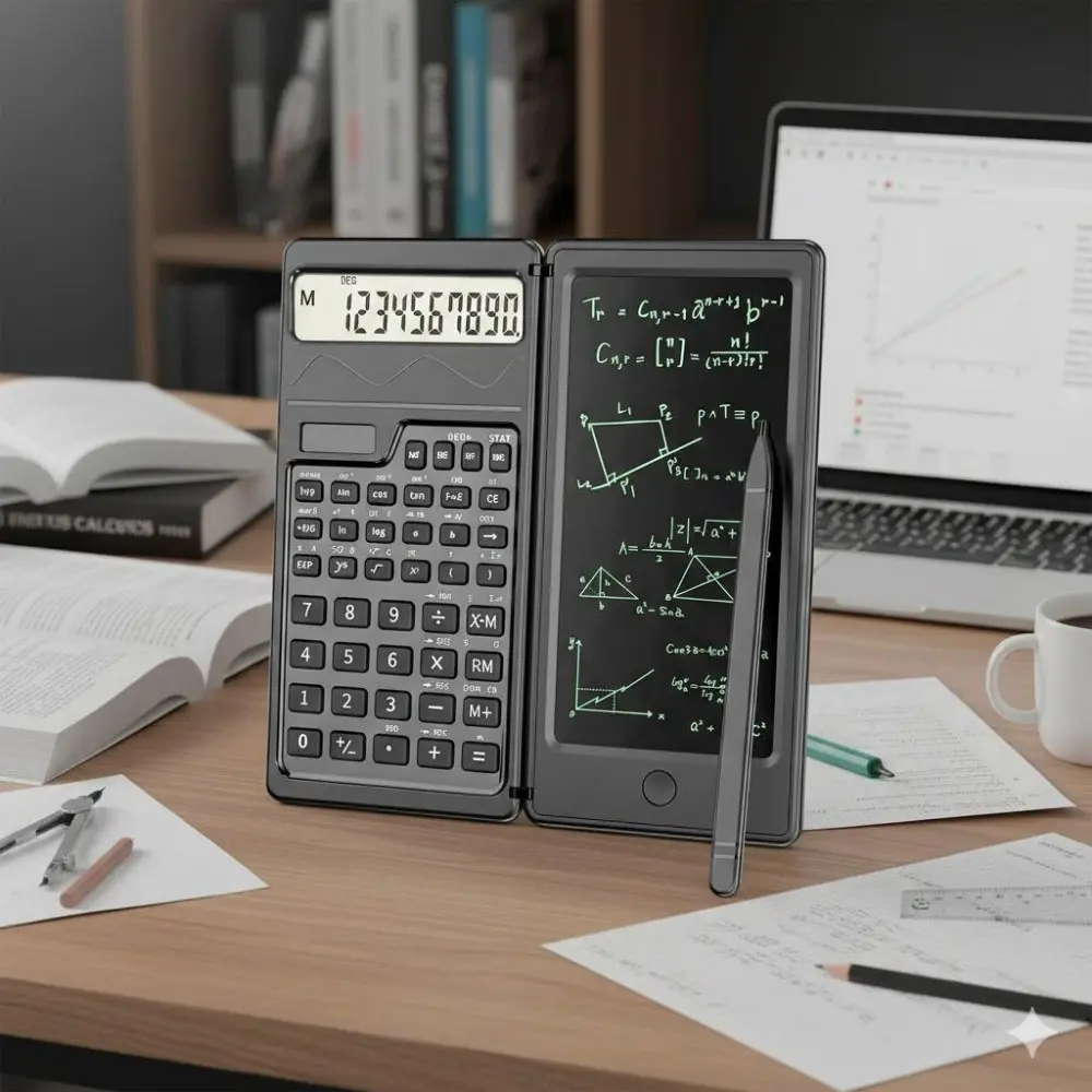 Solar & Battery Dual-Power Scientific Calculator, Calculator With Display, Foldable, Portable with Handwriting Notepad, High-Precision Calculator for Students, Accounting, Engineering, Finance Professionals, One-Touch Clear, Lightweight