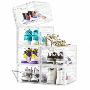 12 Pack Clear Shoe Boxes Shoes Organizer, Shoe Storage Organizer Boxes With Magnetic Door, Clear Shoe Organizers Sneaker Storage Shoe Box For Women/Men, Fit Up To US Size 12