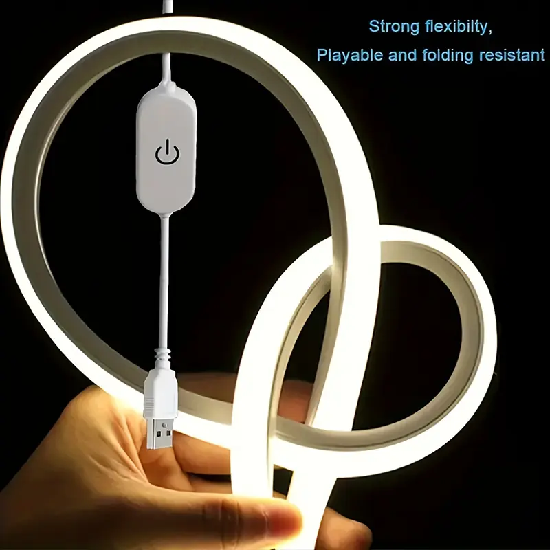 Touch Control LED Strip Light, Dimmable Warm & Cool White, IP67 Waterproof, DIY Bendable Rope Light for Bedroom, Kitchen, Party Decor